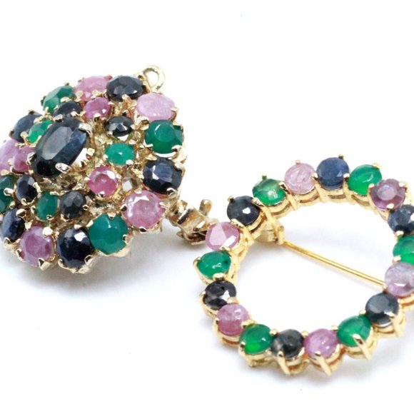 Two (2) Contemporary Genuine Gemstones Multi Color Pendant Brooch - Picture 4 of 7